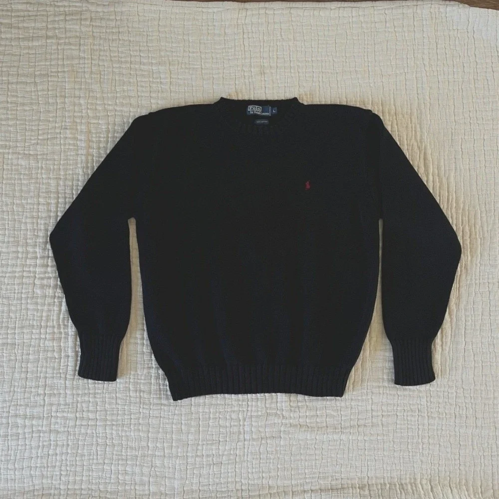 Vintage Polo Ralph Lauren Cotton Crewneck Sweater Black‎ L
